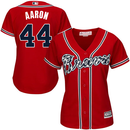Braves #44 Hank Aaron Red Alternate Women's Stitched MLB Jersey